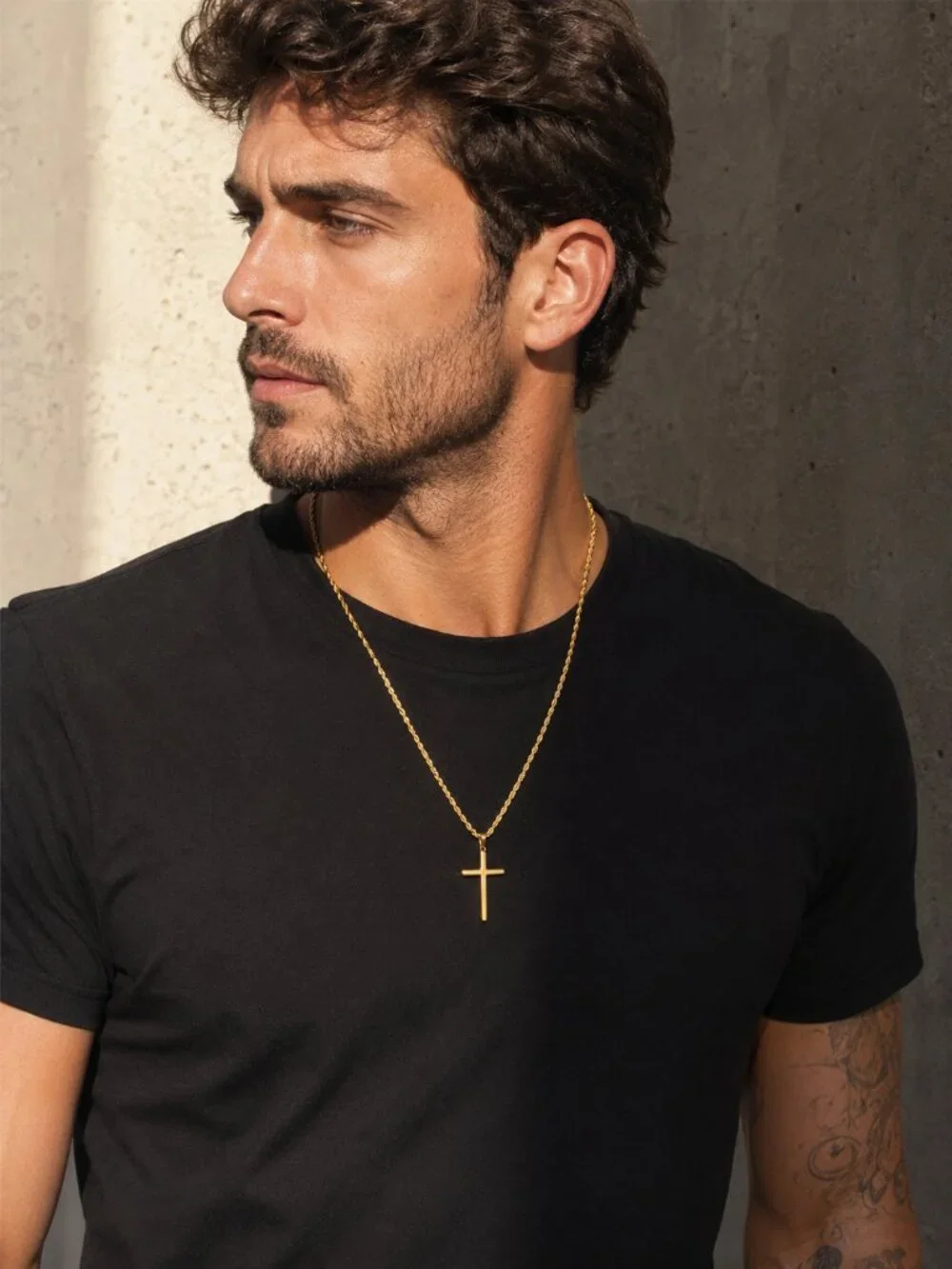 Men’s Stainless Steel Cross Necklace | Gold & Silver Rope Chain Pendant | Faith
